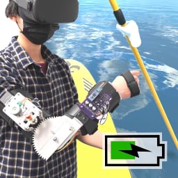 Prolonging VR haptic experiences by harvesting kinetic energy from the user